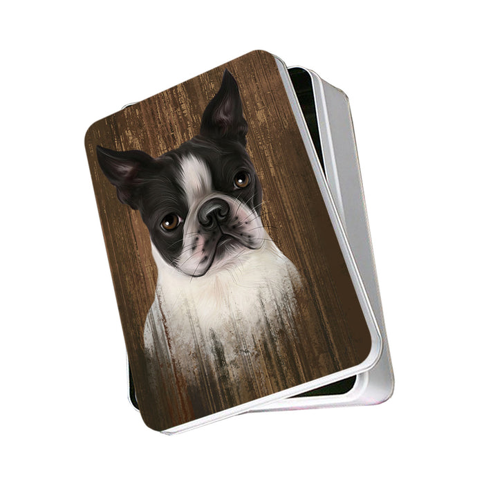 Rustic Boston Terrier Dog Photo Storage Tin PITN50535