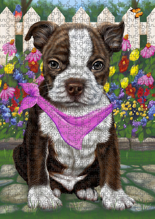 Spring Floral Boston Terrier Dog Puzzle with Photo Tin PUZL53118