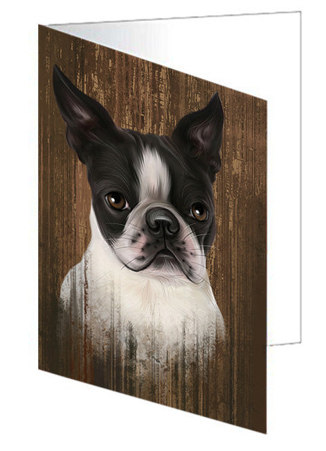 Rustic Boston Terrier Dog Handmade Artwork Assorted Pets Greeting Cards and Note Cards with Envelopes for All Occasions and Holiday Seasons GCD55652
