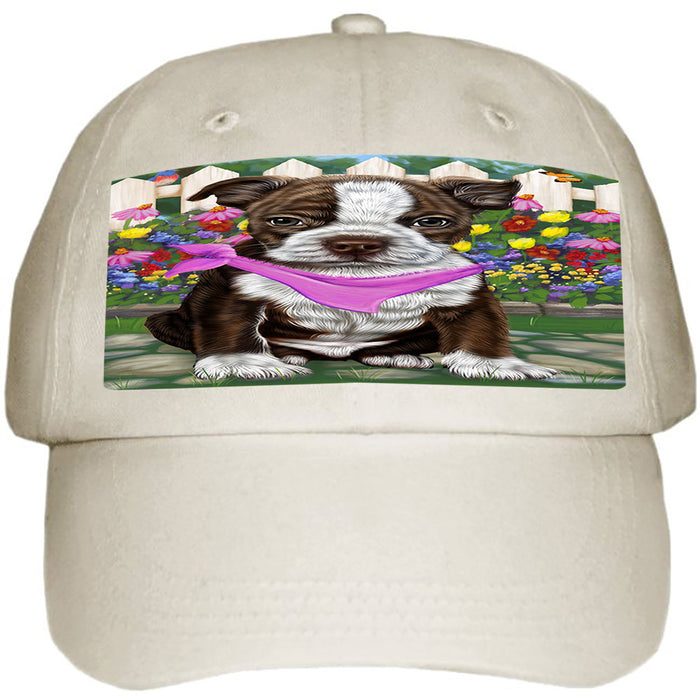 Spring Floral Boston Terrier Dog Ball Hat Cap HAT53145