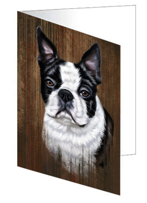 Rustic Boston Terrier Dog Handmade Artwork Assorted Pets Greeting Cards and Note Cards with Envelopes for All Occasions and Holiday Seasons GCD55088