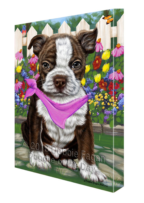 Spring Floral Boston Terrier Dog Canvas Wall Art CVS63988