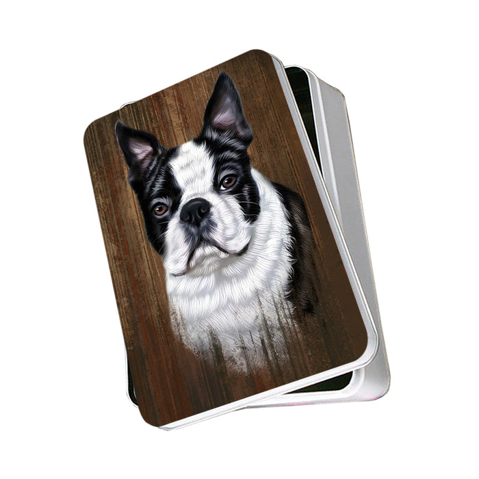 Rustic Boston Terrier Dog Photo Storage Tin PITN50353