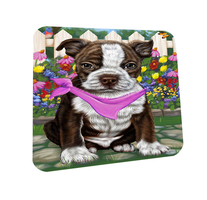 Spring Floral Boston Terrier Dog Coasters Set of 4 CST49763