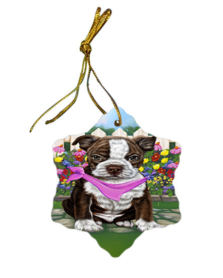Spring Floral Boston Terrier Dog Star Porcelain Ornament SPOR49796