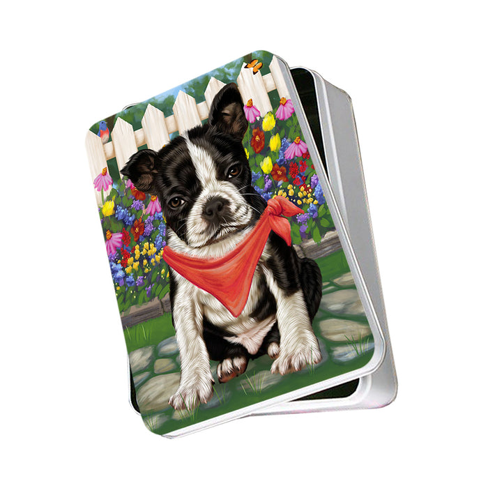 Spring Dog House Boston Terriers Dog Photo Storage Tin PITN49805