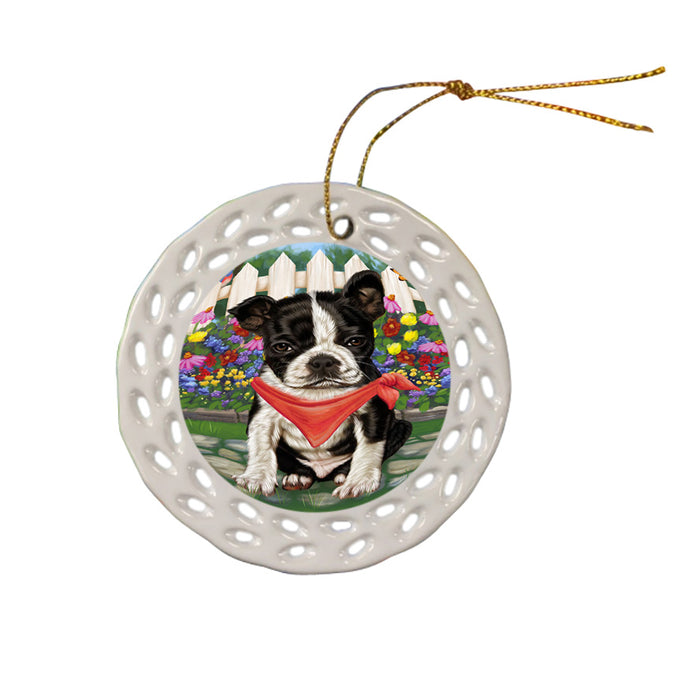 Spring Dog House Boston Terriers Dog Ceramic Doily Ornament DPOR49805