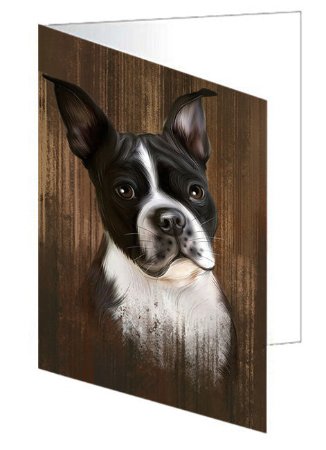 Rustic Boston Terrier Dog Handmade Artwork Assorted Pets Greeting Cards and Note Cards with Envelopes for All Occasions and Holiday Seasons GCD55655