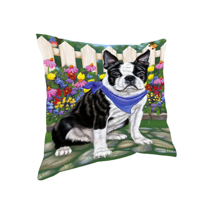Spring Floral Boston Terrier Dog Pillow PIL55080