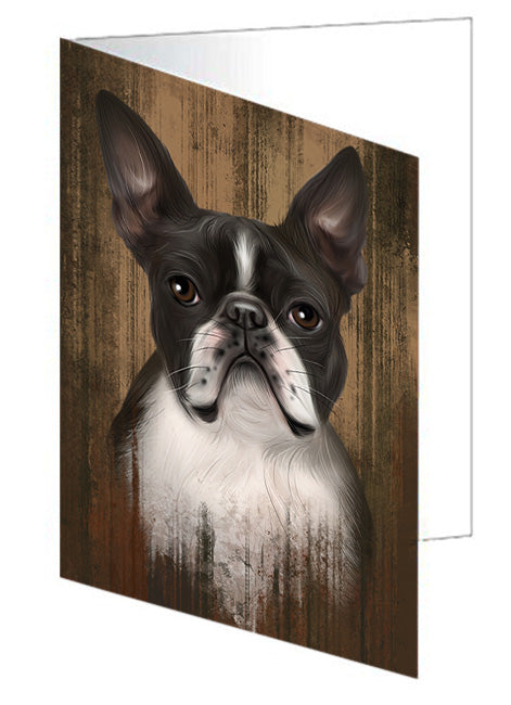 Rustic Boston Terrier Dog Handmade Artwork Assorted Pets Greeting Cards and Note Cards with Envelopes for All Occasions and Holiday Seasons GCD55658