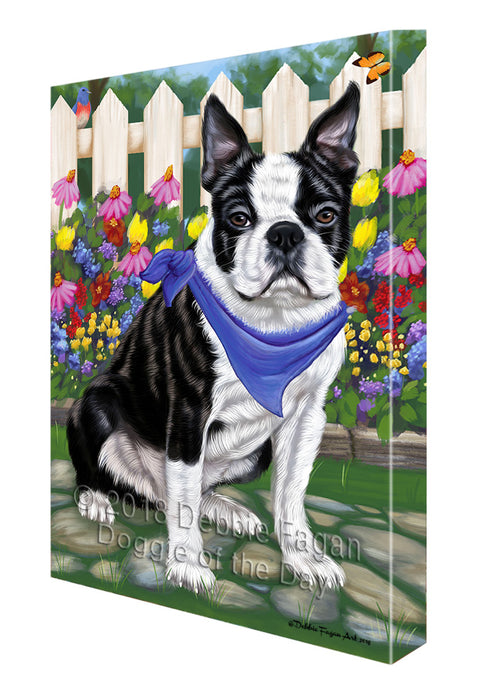 Spring Floral Boston Terrier Dog Canvas Wall Art CVS64006