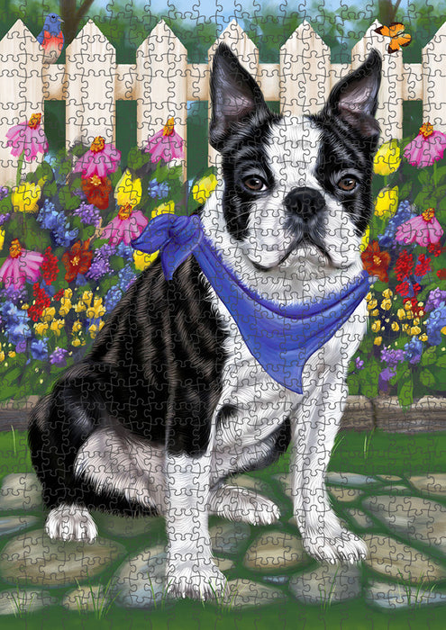 Spring Floral Boston Terrier Dog Puzzle with Photo Tin PUZL53124