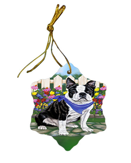 Spring Floral Boston Terrier Dog Star Porcelain Ornament SPOR49798
