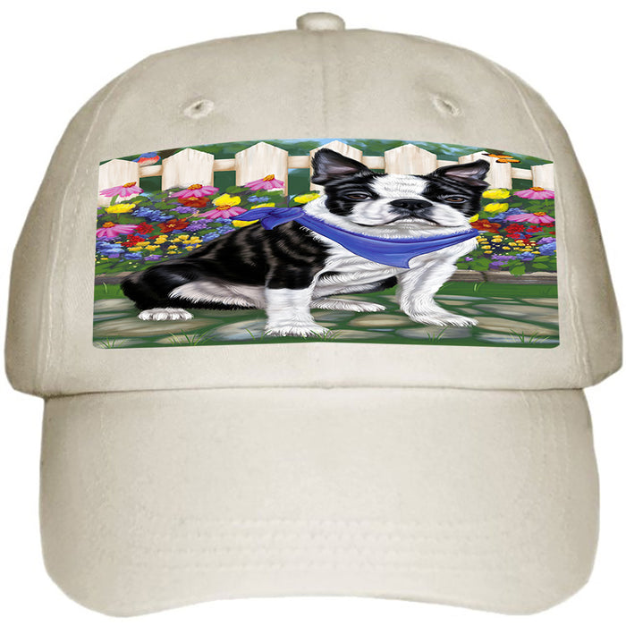 Spring Floral Boston Terrier Dog Ball Hat Cap HAT53151