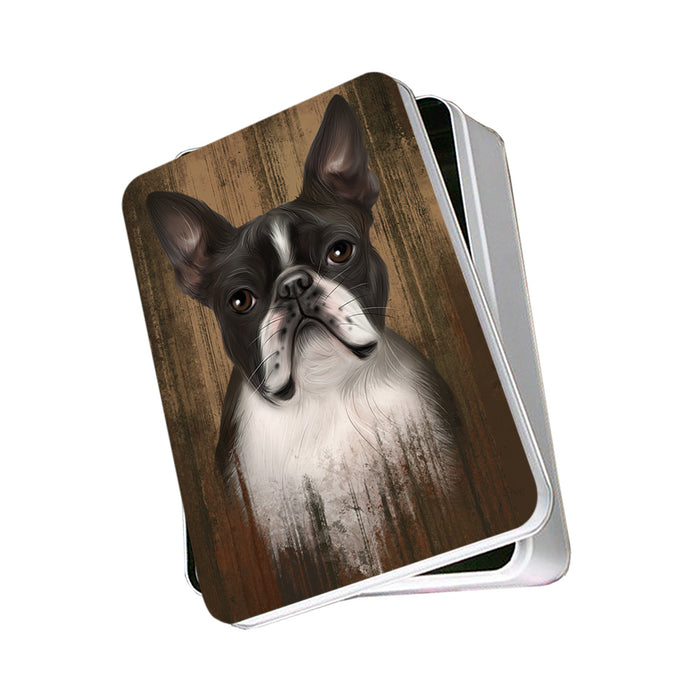 Rustic Boston Terrier Dog Photo Storage Tin PITN50537