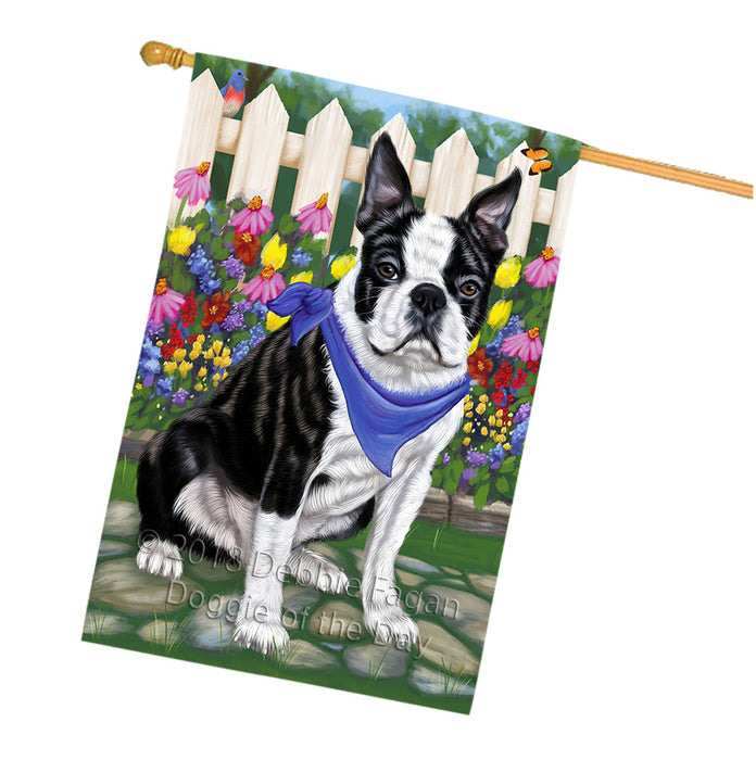 Spring Floral Boston Terrier Dog House Flag FLG49771