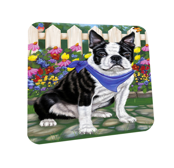Spring Floral Boston Terrier Dog Coasters Set of 4 CST49765
