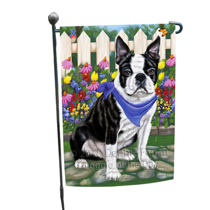 Spring Floral Boston Terrier Dog Garden Flag GFLG49635