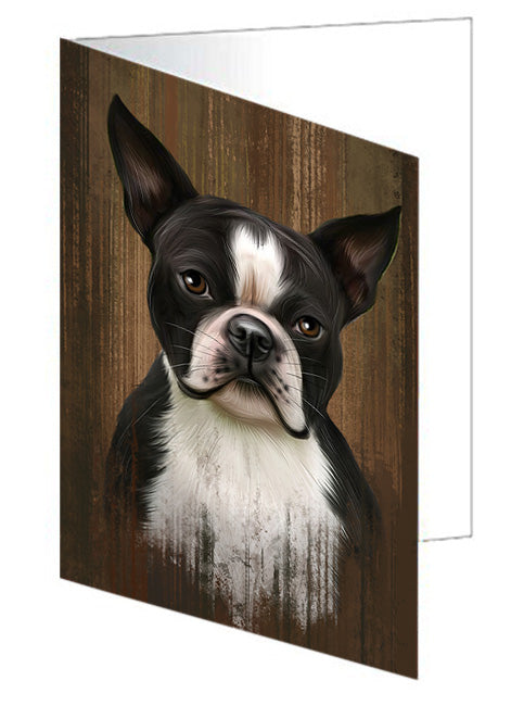 Rustic Boston Terrier Dog Handmade Artwork Assorted Pets Greeting Cards and Note Cards with Envelopes for All Occasions and Holiday Seasons GCD55661