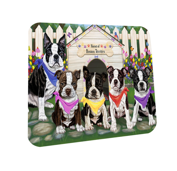 Spring Floral Boston Terrier Dog Coasters Set of 4 CST49766