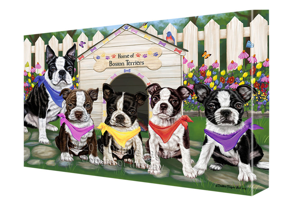 Spring Floral Boston Terrier Dog Canvas Wall Art CVS64015