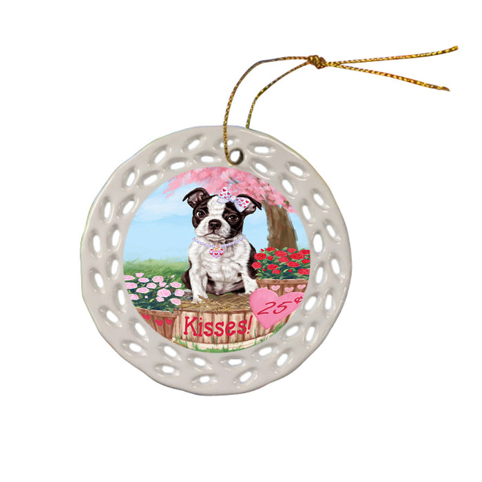 Rosie 25 Cent Kisses Boston Terrier Dog Ceramic Doily Ornament DPOR56301
