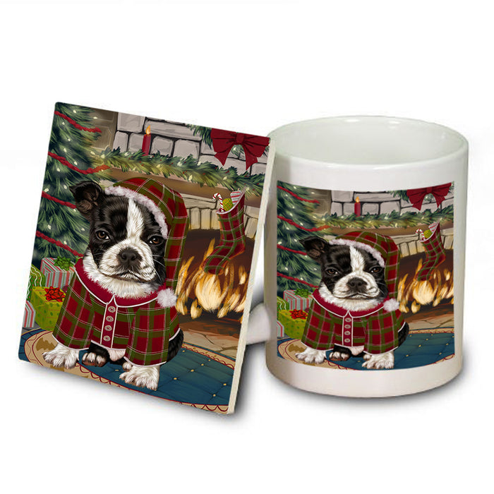 The Stocking was Hung Boston Terrier Dog Mug and Coaster Set MUC55228