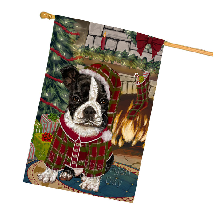 The Stocking was Hung Boston Terrier Dog House Flag FLG55665