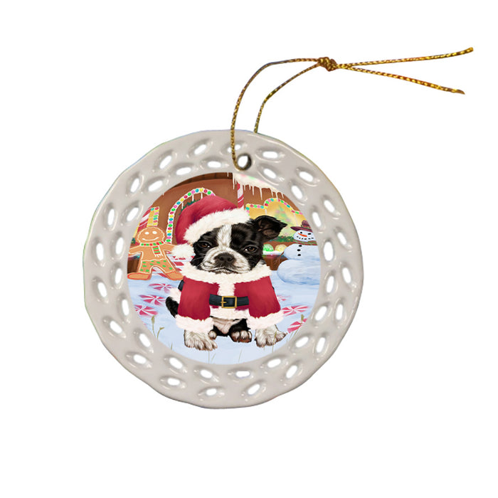 Christmas Gingerbread House Candyfest Boston Terrier Dog Ceramic Doily Ornament DPOR56562