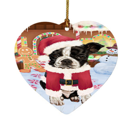 Christmas Gingerbread House Candyfest Boston Terrier Dog Heart Christmas Ornament HPOR56562