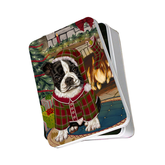 The Stocking was Hung Boston Terrier Dog Photo Storage Tin PITN55179