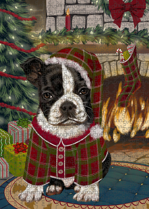 The Stocking was Hung Boston Terrier Dog Puzzle with Photo Tin PUZL89148