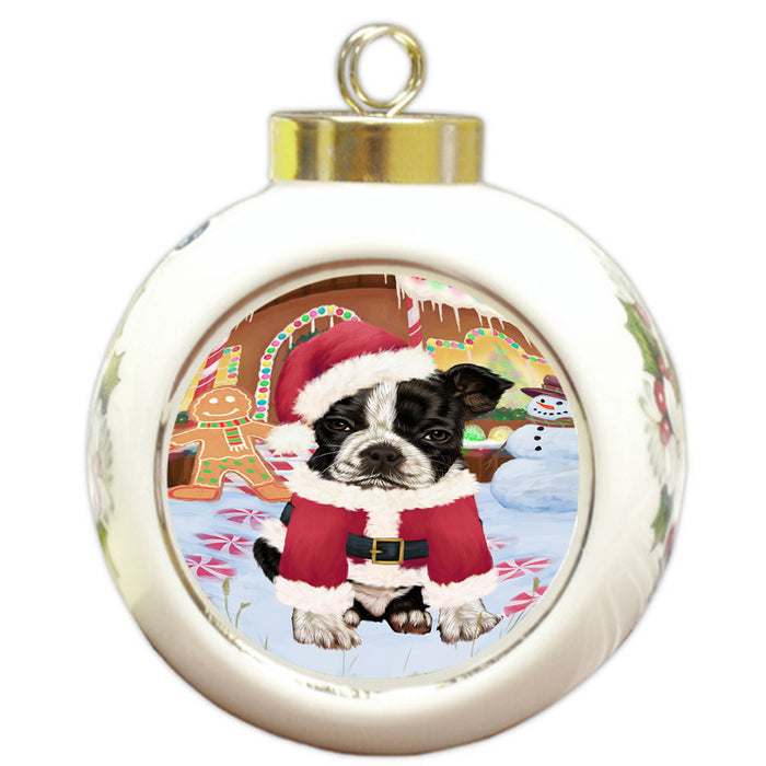 Christmas Gingerbread House Candyfest Boston Terrier Dog Round Ball Christmas Ornament RBPOR56562