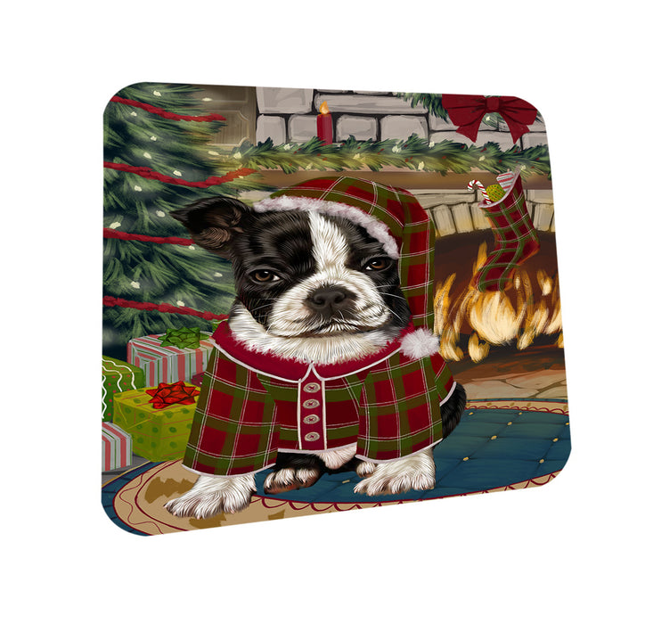 The Stocking was Hung Boston Terrier Dog Coasters Set of 4 CST55194