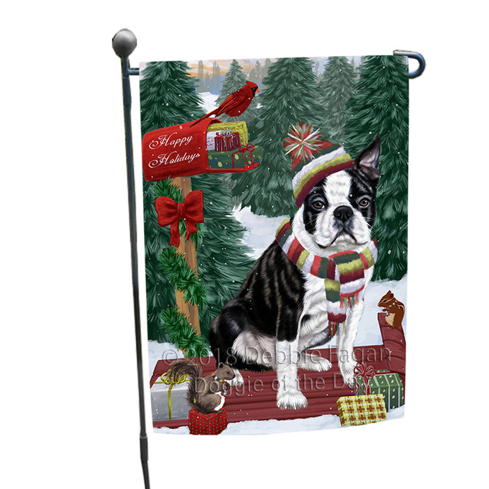 Merry Christmas Woodland Sled Boston Terrier Dog Garden Flag GFLG55158
