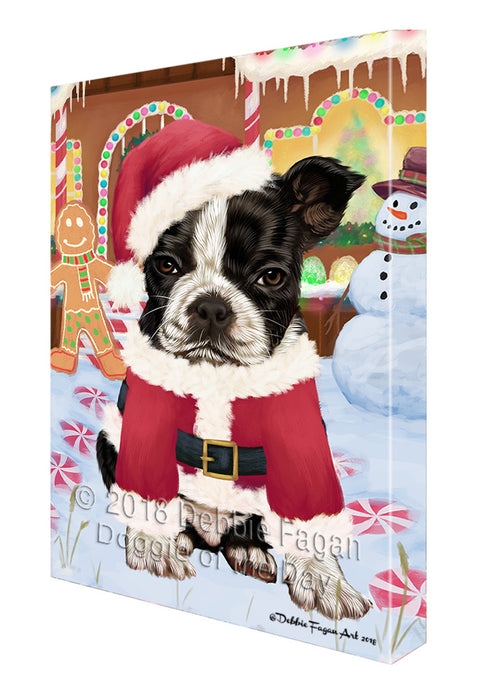 Christmas Gingerbread House Candyfest Boston Terrier Dog Canvas Print Wall Art Décor CVS128078