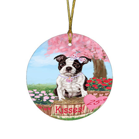 Rosie 25 Cent Kisses Boston Terrier Dog Round Flat Christmas Ornament RFPOR56301