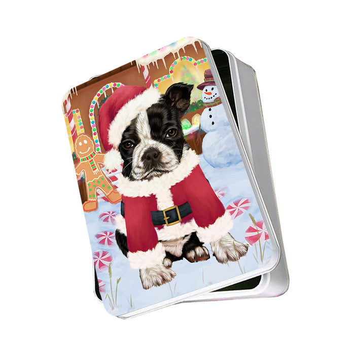Christmas Gingerbread House Candyfest Boston Terrier Dog Photo Storage Tin PITN56125