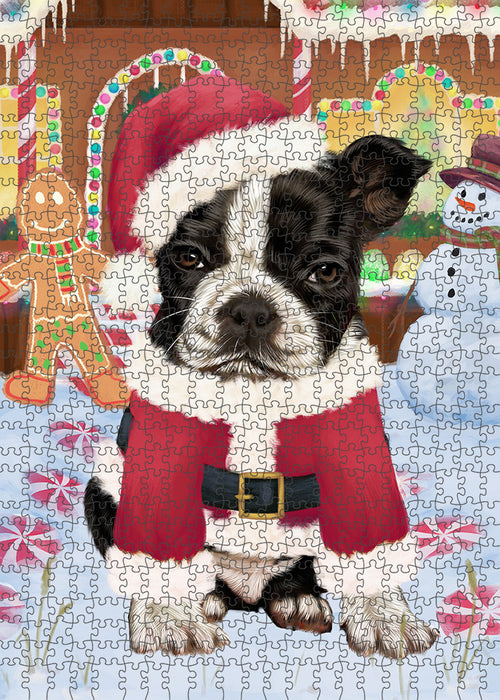 Christmas Gingerbread House Candyfest Boston Terrier Dog Puzzle with Photo Tin PUZL93024