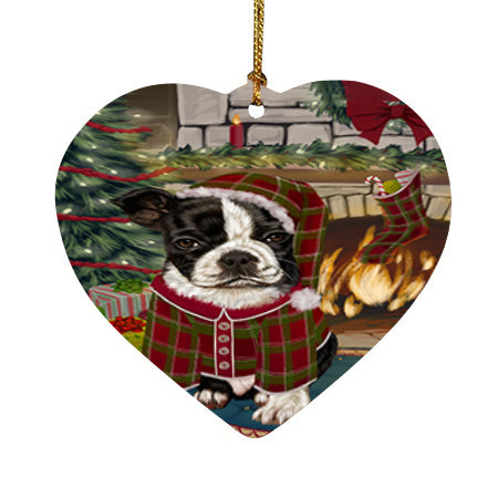 The Stocking was Hung Boston Terrier Dog Heart Christmas Ornament HPOR55592