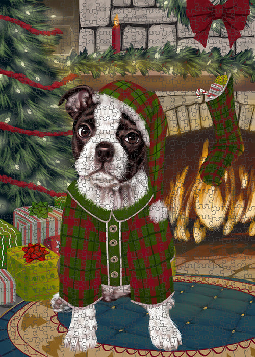 The Stocking was Hung Boston Terrier Dog Puzzle with Photo Tin PUZL89152