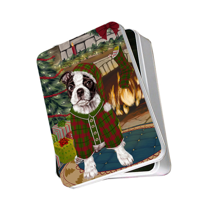 The Stocking was Hung Boston Terrier Dog Photo Storage Tin PITN55180