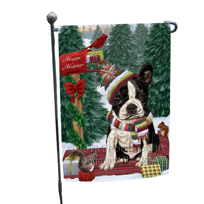 Merry Christmas Woodland Sled Boston Terrier Dog Garden Flag GFLG55159