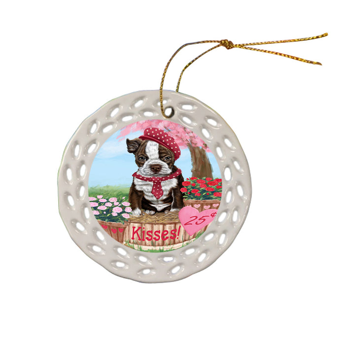 Rosie 25 Cent Kisses Boston Terrier Dog Ceramic Doily Ornament DPOR56302