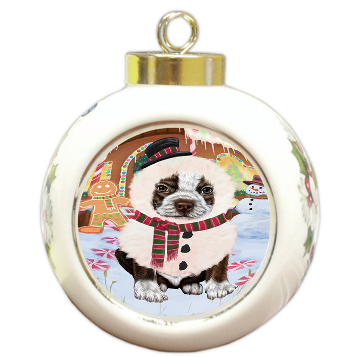 Christmas Gingerbread House Candyfest Boston Terrier Dog Round Ball Christmas Ornament RBPOR56563