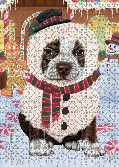Christmas Gingerbread House Candyfest Boston Terrier Dog Puzzle with Photo Tin PUZL93028