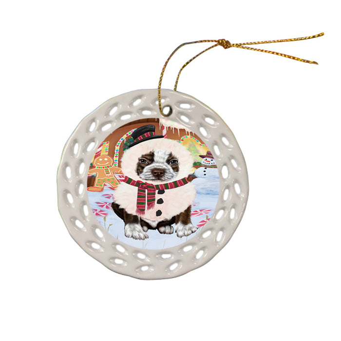 Christmas Gingerbread House Candyfest Boston Terrier Dog Ceramic Doily Ornament DPOR56563
