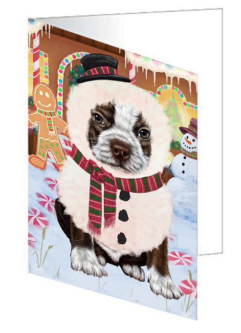 Christmas Gingerbread House Candyfest Boston Terrier Dog Handmade Artwork Assorted Pets Greeting Cards and Note Cards with Envelopes for All Occasions and Holiday Seasons GCD73136