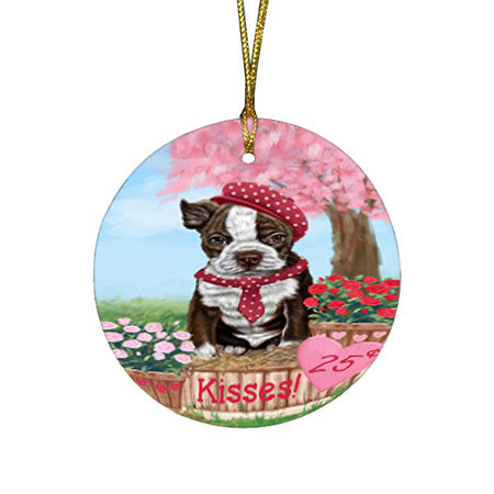 Rosie 25 Cent Kisses Boston Terrier Dog Round Flat Christmas Ornament RFPOR56302