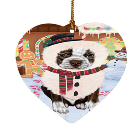Christmas Gingerbread House Candyfest Boston Terrier Dog Heart Christmas Ornament HPOR56563